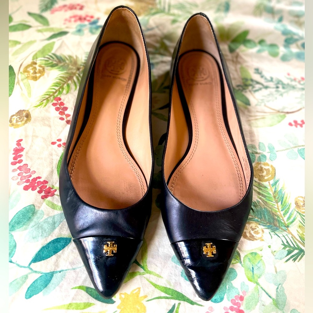 Tory Burch Fairford Black Patent Flats - 7.5